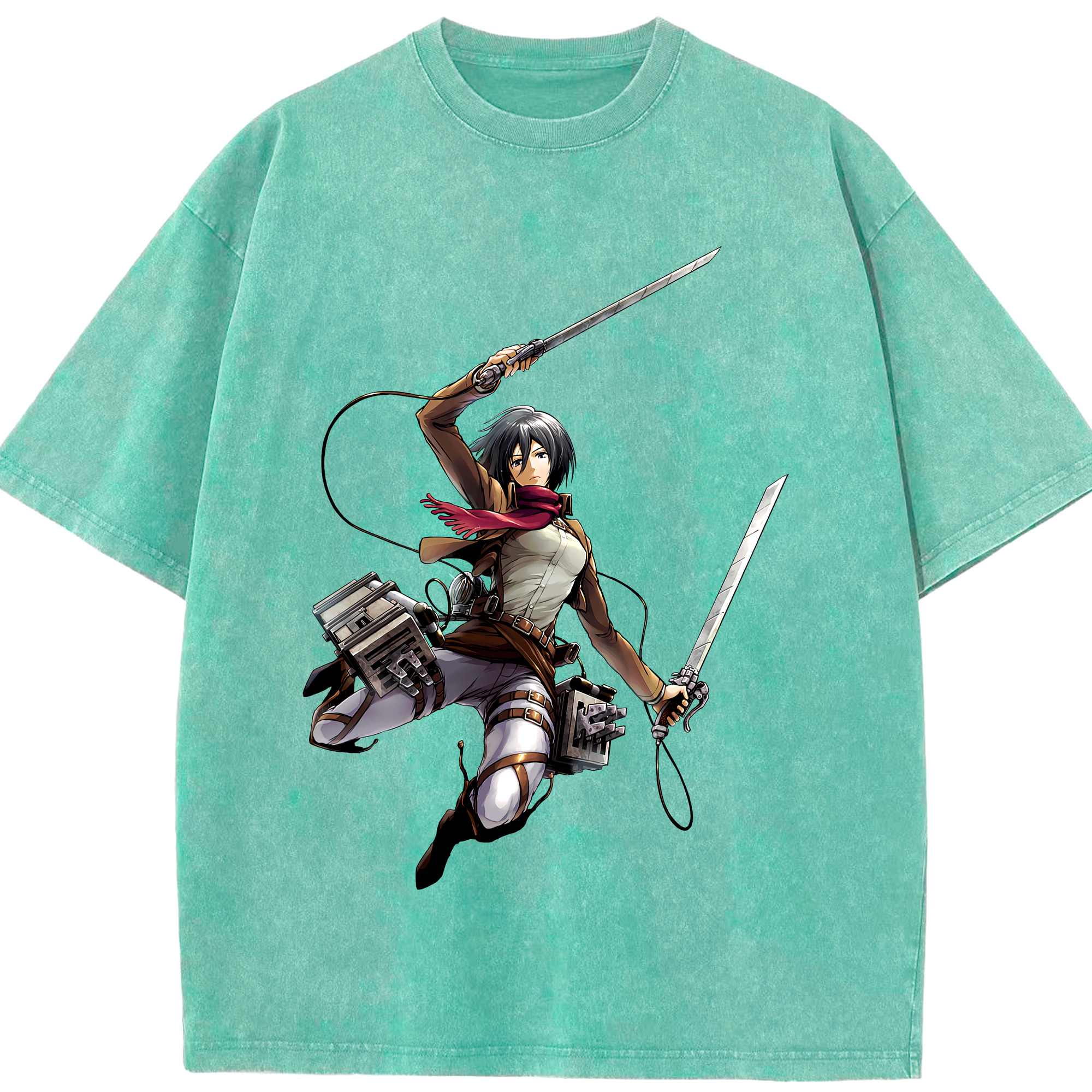 （画像用） 進撃の巨人 ミカサ·アッカーマン Attack on Titan Mikasa Ackerman 綿100% ヴィンテージ風 半袖Tシャツ（フロントプリント）
